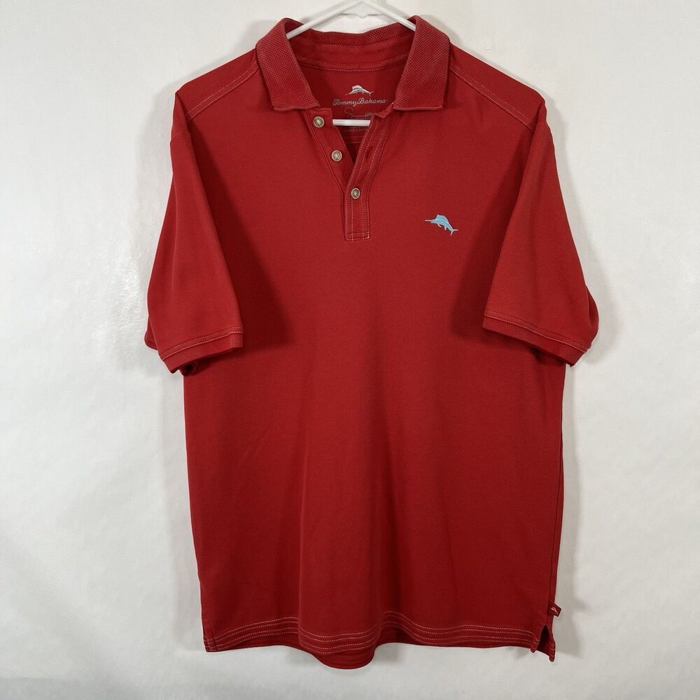 Tommy Bahama Supima Polo Shirt Mens Size Medium Red Light Blue Embroidered Logo